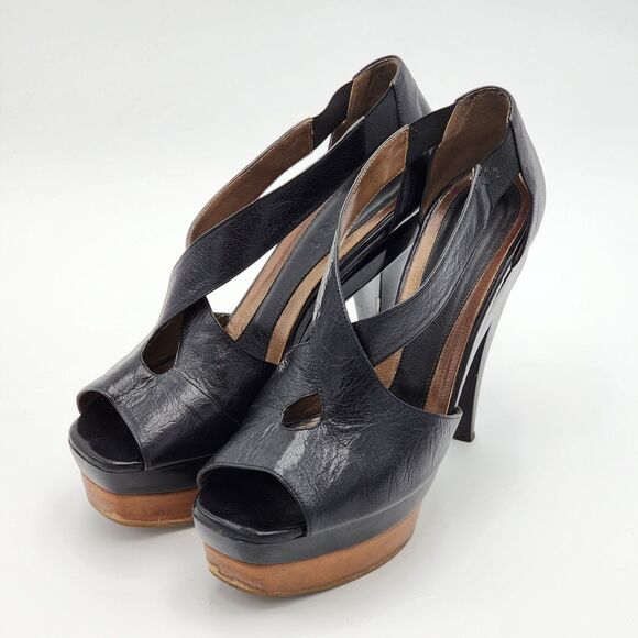 Marni Vintage Cross Strap Wooden Platform Heels Size 8 - Picture 3 of 11